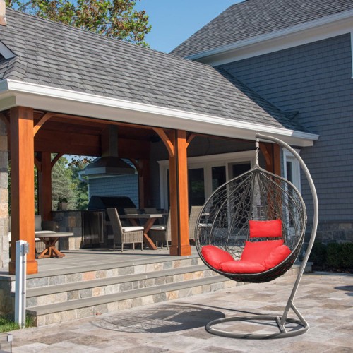 Saona Szary Czerwone Fotel wiszący Bujak Huśtawka Kokon aranżacja.jpg