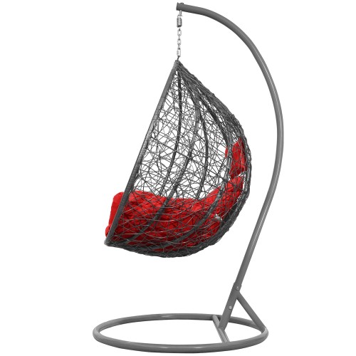 Saona Szary Czerwone Fotel wiszący Bujak Huśtawka Kokon bok.jpg