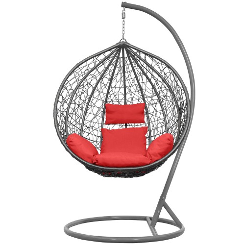 Saona Szary Czerwone Fotel wiszący Bujak Huśtawka Kokon front.jpg
